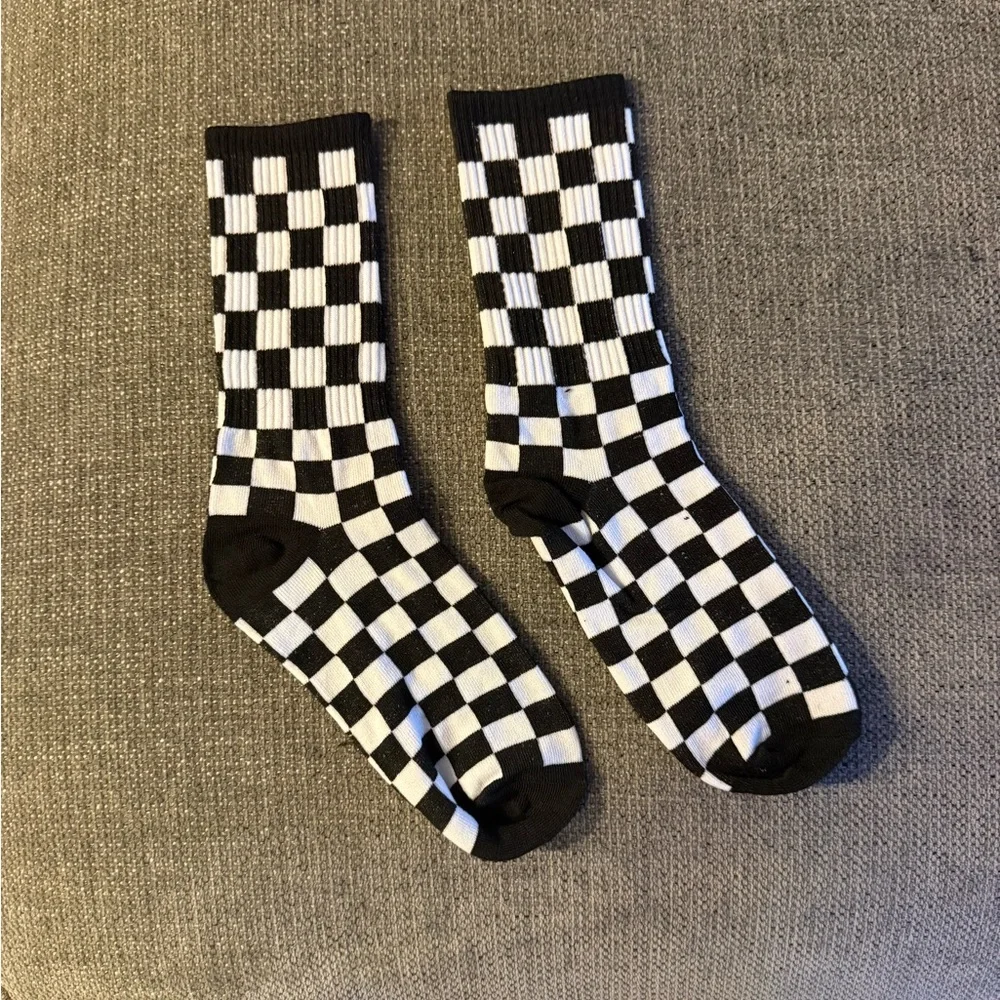 Black & White Checkerboard Crew Socks Unisex NWOT